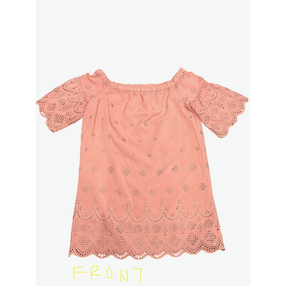 Madewell Pink Eyelet Off-The-Shoulder Scalloped Shift Dress G3057 Womens 14 - Picture 2 of 8